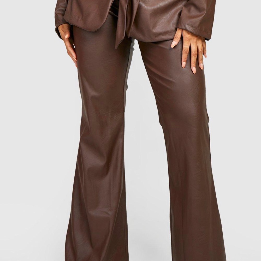 Boohoo Brown Faux flare leather pants